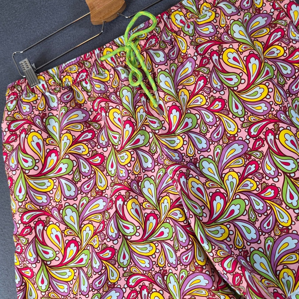Nick Graham Swim Trunks Mens XL Pink Paisley Excellent Drawstring Mesh Liner